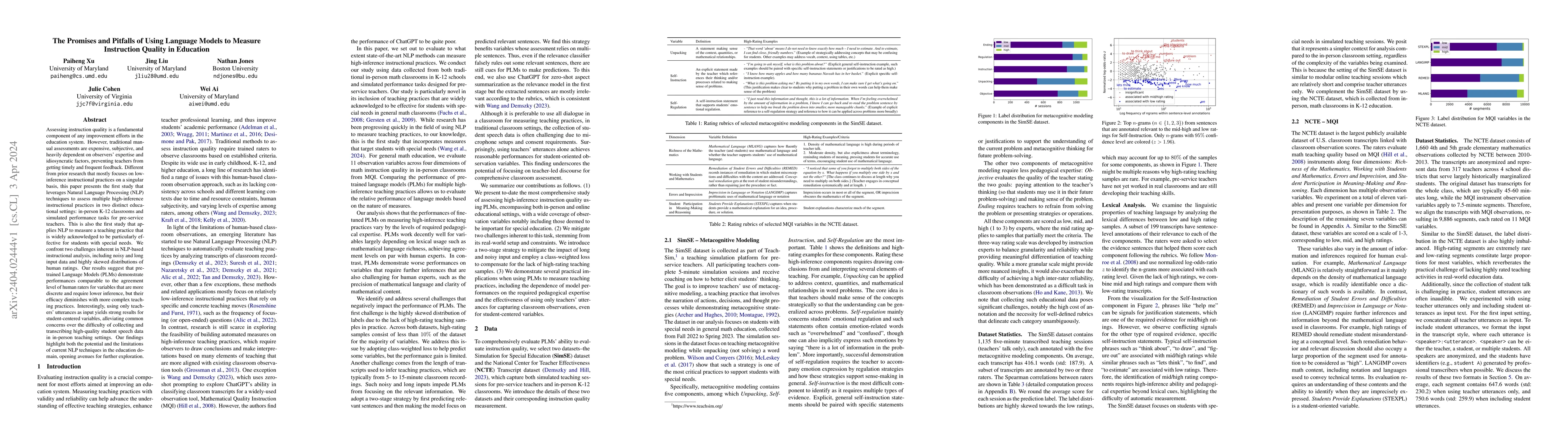 Thumbnail for The Promises and Pitfalls of Using Language Models to Measure
  Instruction Quality in Education