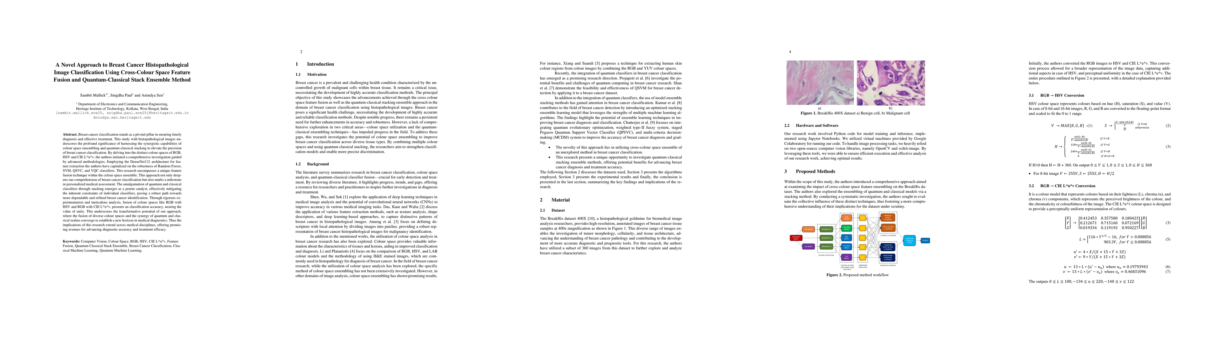 Thumbnail for A Novel Approach to Breast Cancer Histopathological Image Classification
  Using Cross-Colour Space Feature Fusion and Quantum-Classical Stack Ensemble
  Method