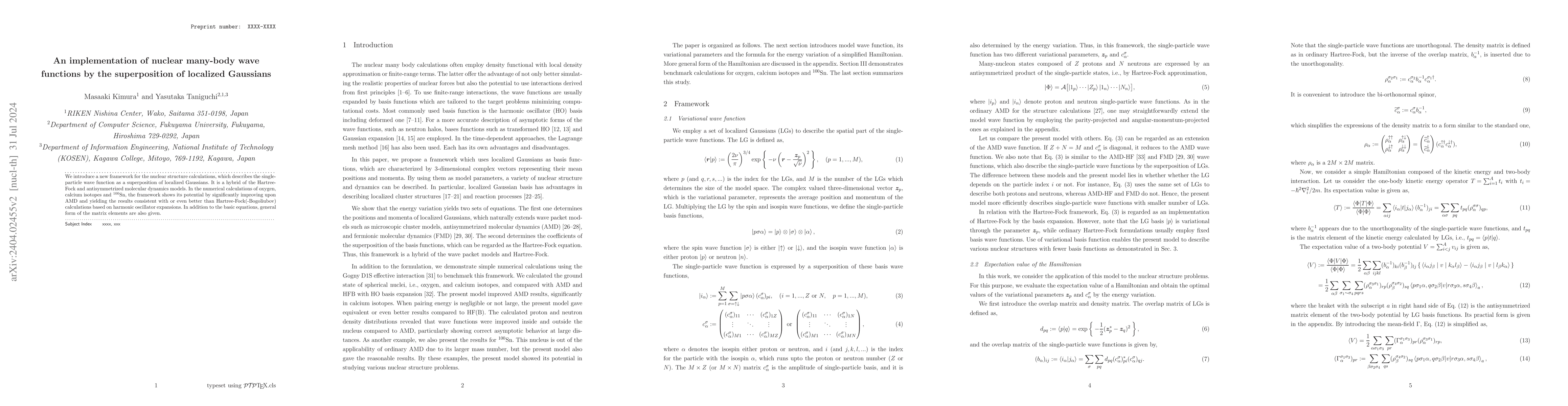 Thumbnail for An implementation of nuclear many-body wave functions by the
  superposition of localized Gaussians