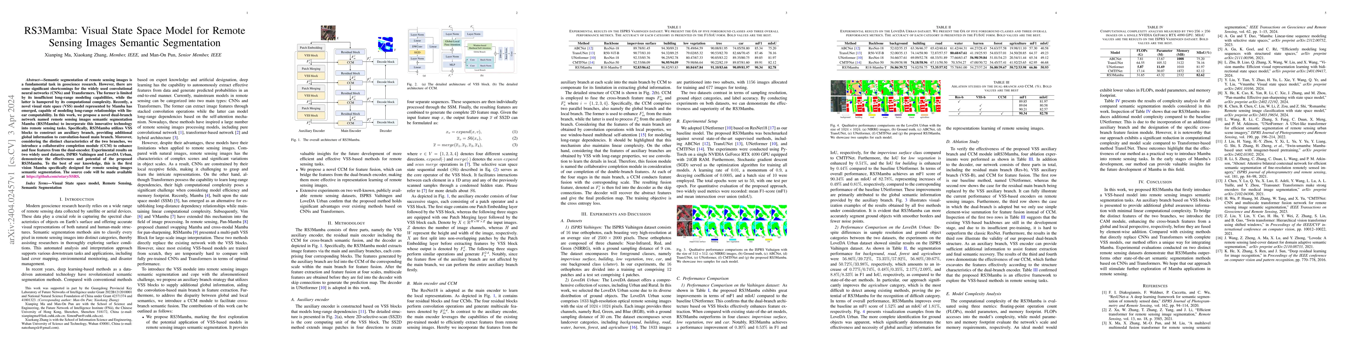 Thumbnail for RS3Mamba: Visual State Space Model for Remote Sensing Images Semantic
  Segmentation