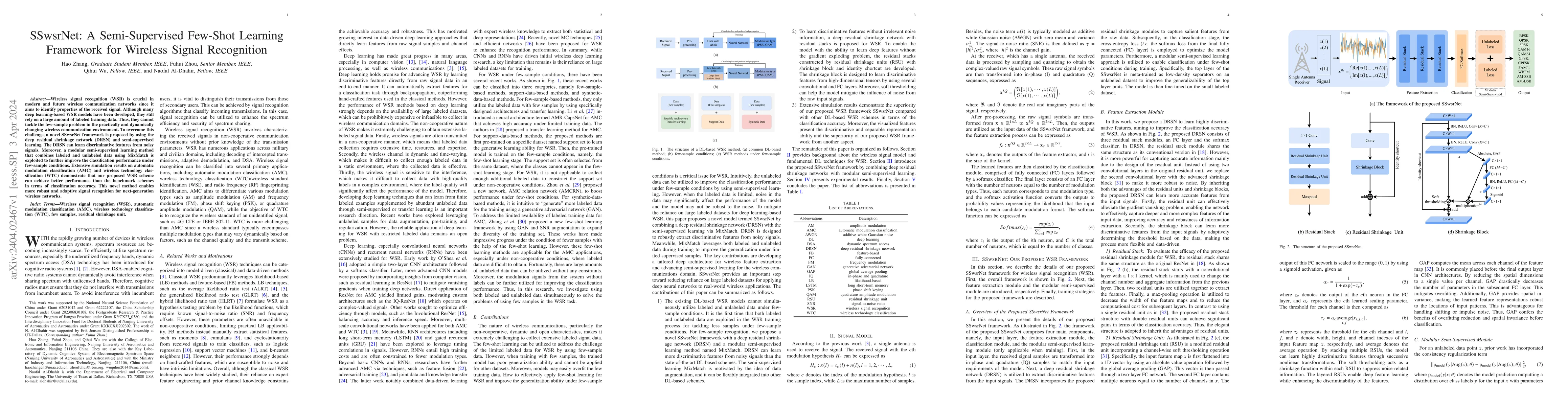 Thumbnail for SSwsrNet: A Semi-Supervised Few-Shot Learning Framework for Wireless
  Signal Recognition