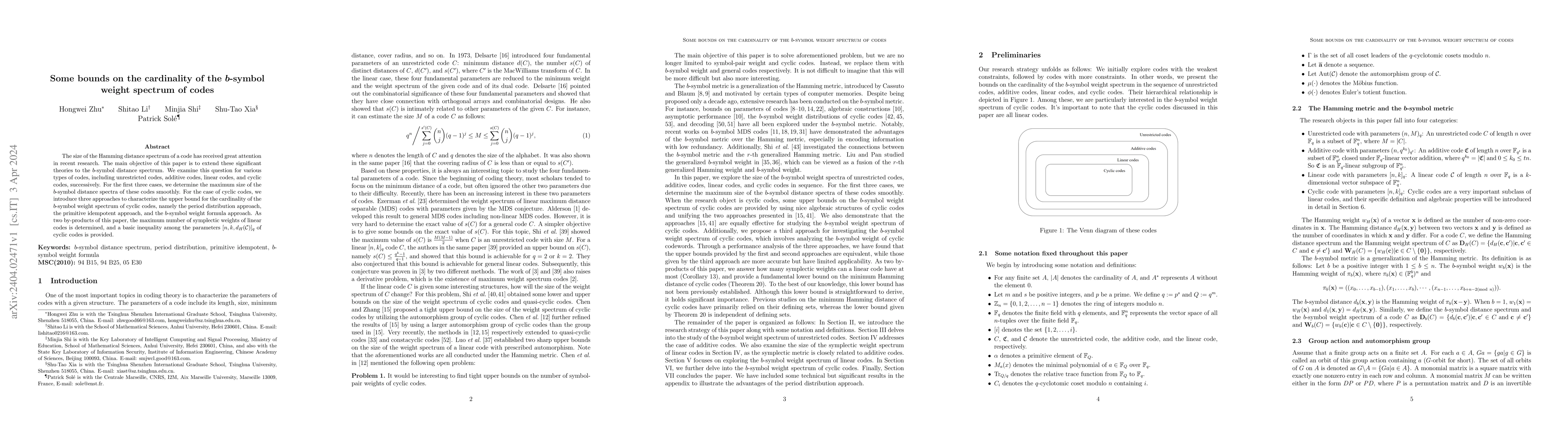 Thumbnail for Some bounds on the cardinality of the $b$-symbol weight spectrum of
  codes