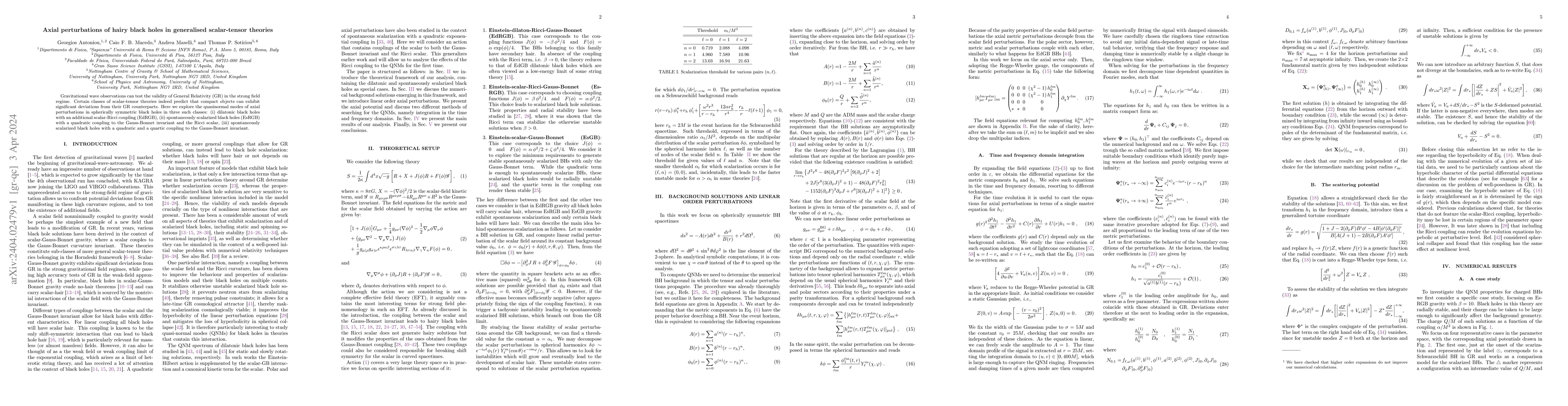 Thumbnail for Axial perturbations of hairy black holes in generalised scalar-tensor
  theories