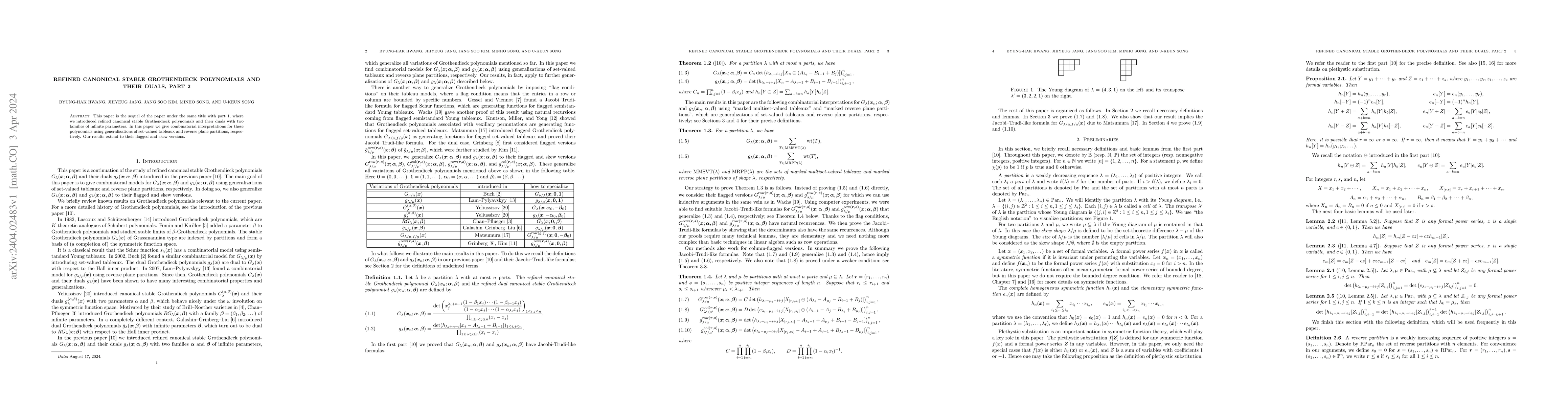 Thumbnail for Refined canonical stable Grothendieck polynomials and their duals, Part
  2