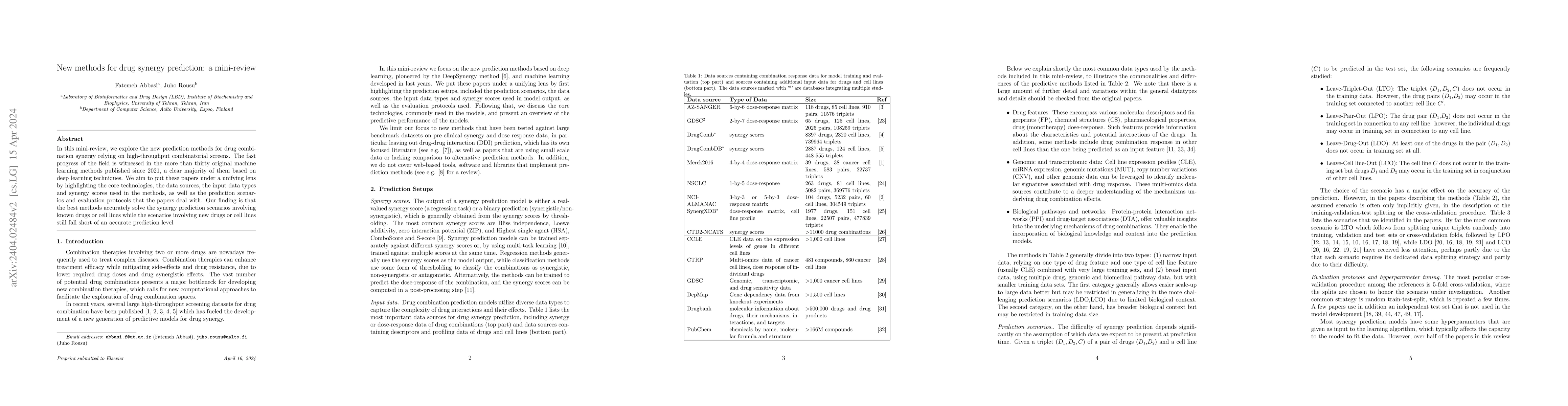 Thumbnail for New methods for drug synergy prediction: a mini-review