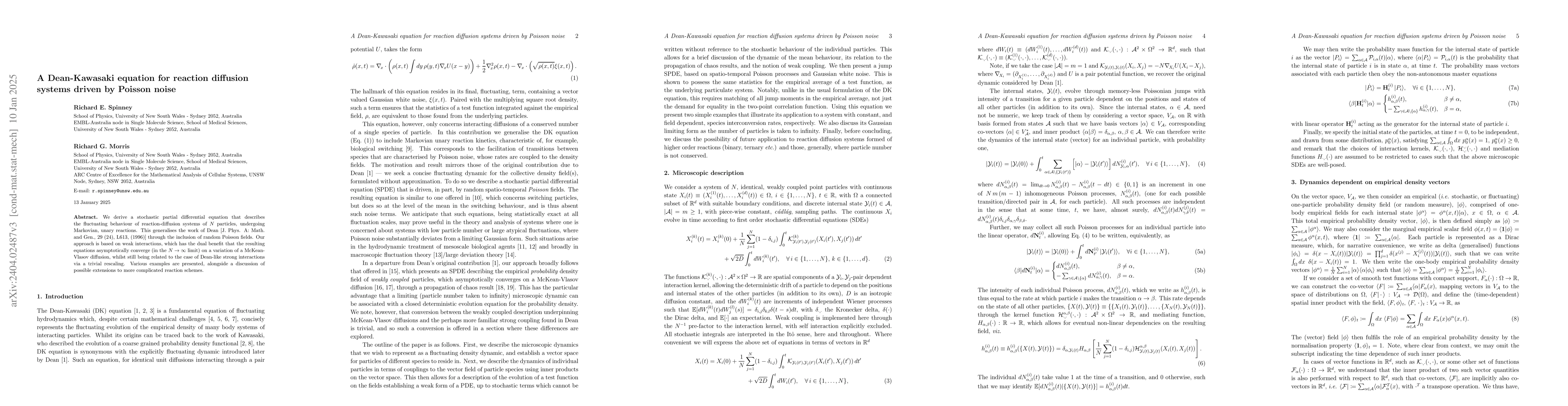 Thumbnail for A Dean-Kawasaki equation for reaction diffusion systems driven by
  Poisson noise