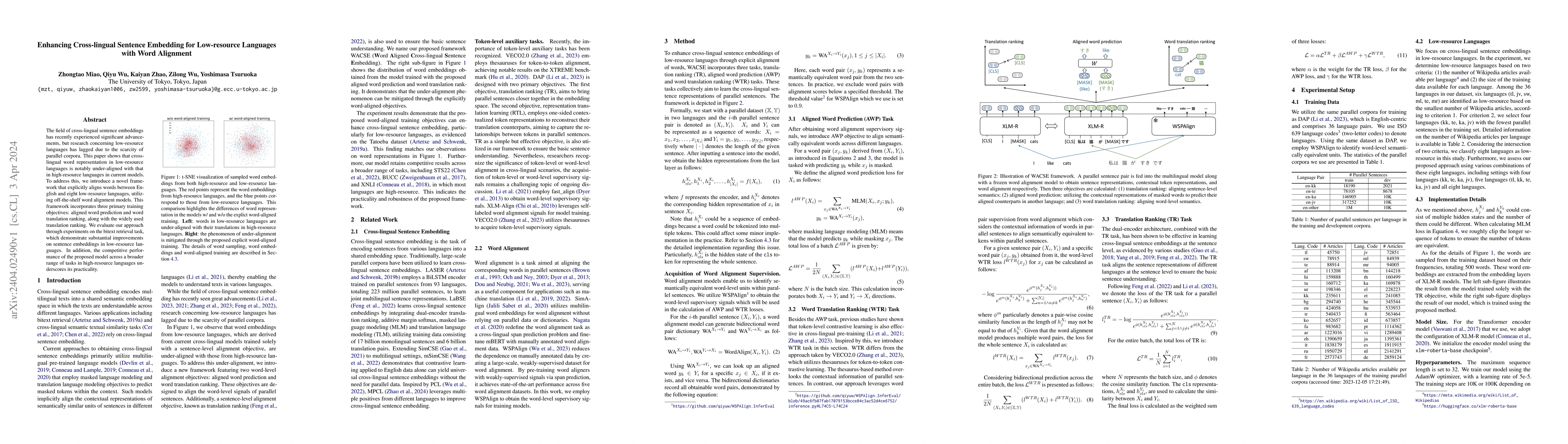 Thumbnail for Enhancing Cross-lingual Sentence Embedding for Low-resource Languages
  with Word Alignment