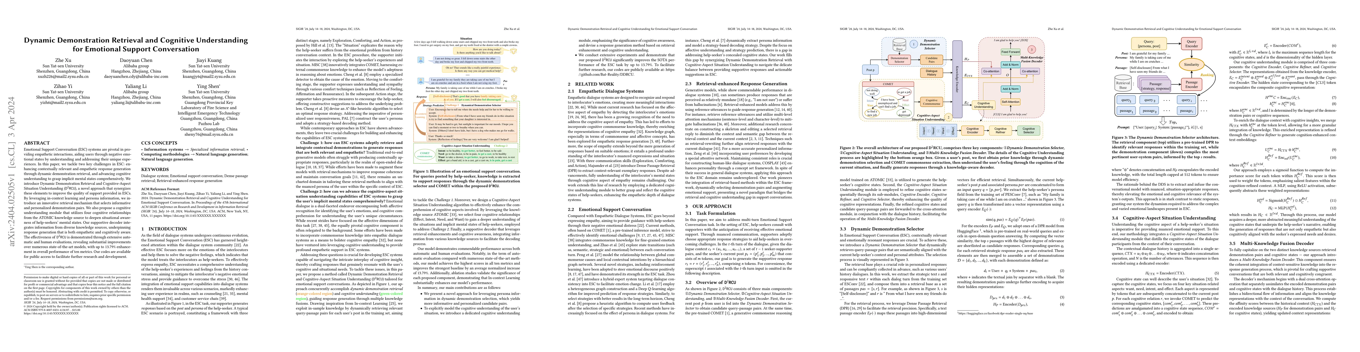 Thumbnail for Dynamic Demonstration Retrieval and Cognitive Understanding for
  Emotional Support Conversation