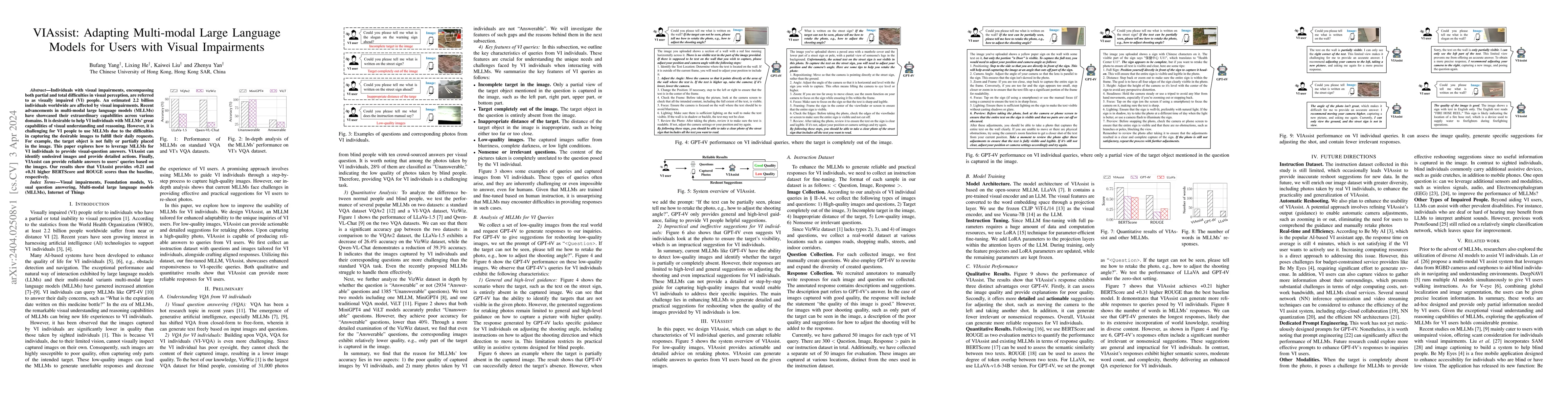 Thumbnail for VIAssist: Adapting Multi-modal Large Language Models for Users with
  Visual Impairments