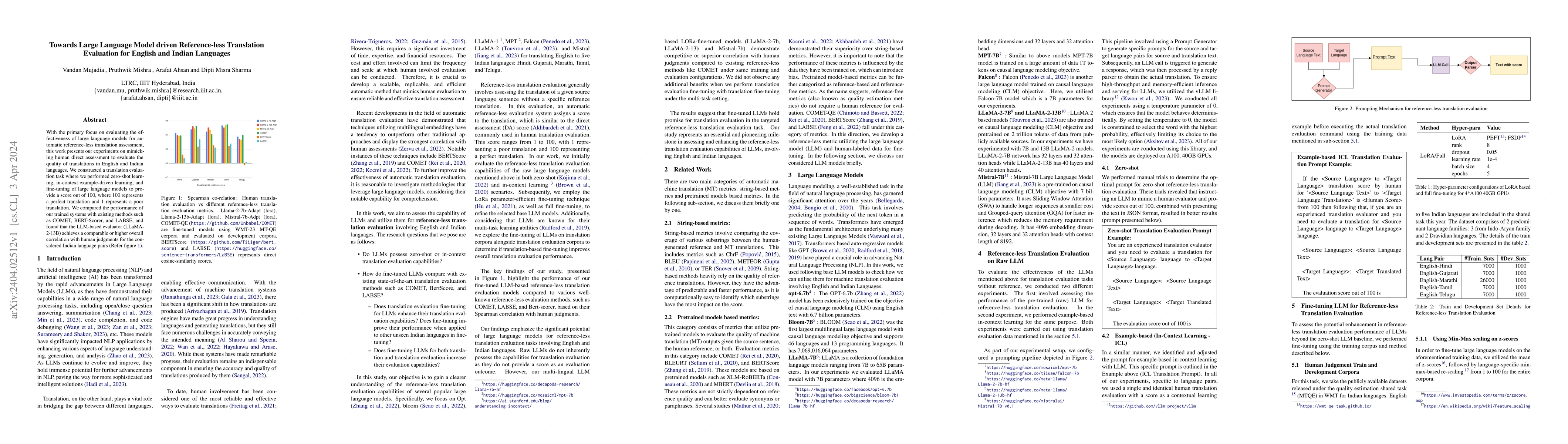 Thumbnail for Towards Large Language Model driven Reference-less Translation
  Evaluation for English and Indian Languages