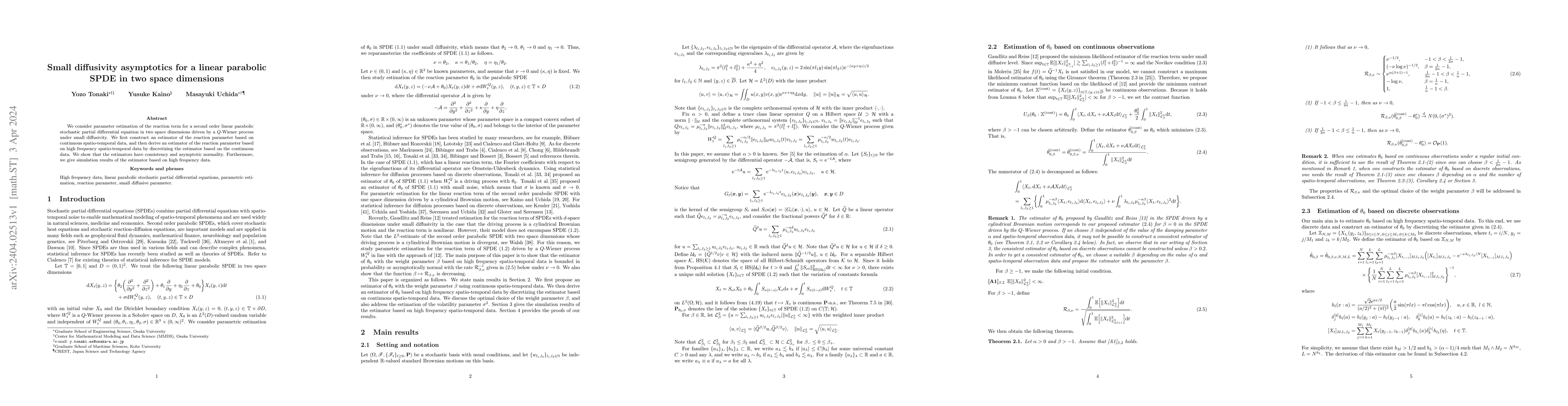Thumbnail for Small diffusivity asymptotics for a linear parabolic SPDE in two space
  dimensions
