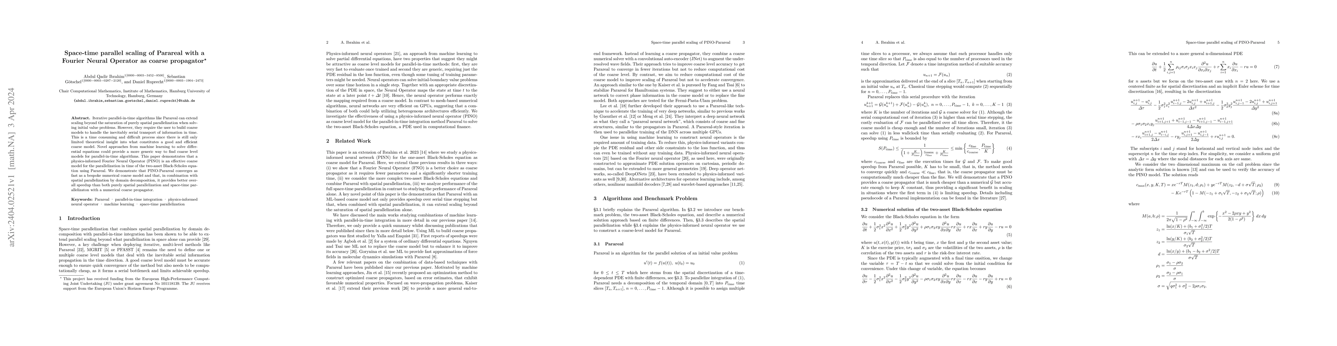Thumbnail for Space-time parallel scaling of Parareal with a Fourier Neural Operator
  as coarse propagator