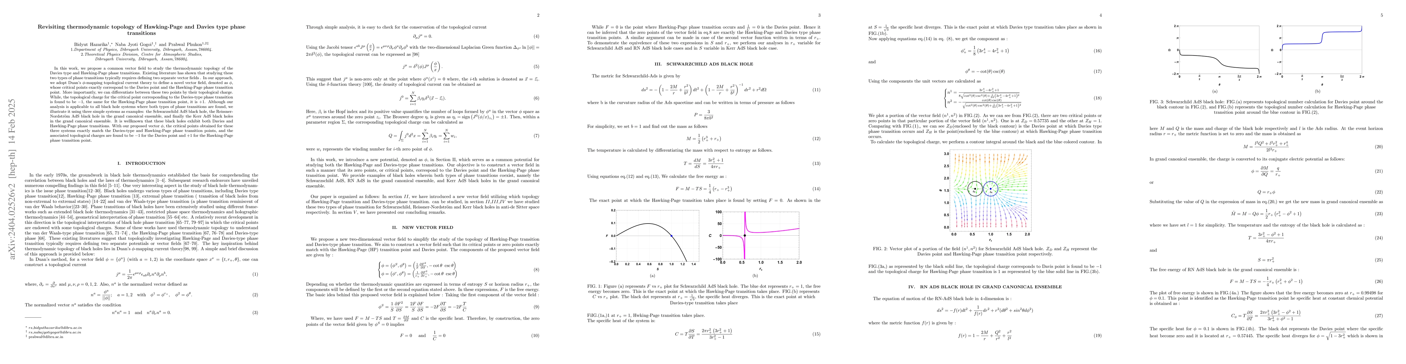 Thumbnail for Revisiting thermodynamic topology of Hawking-Page and Davies type phase
  transitions