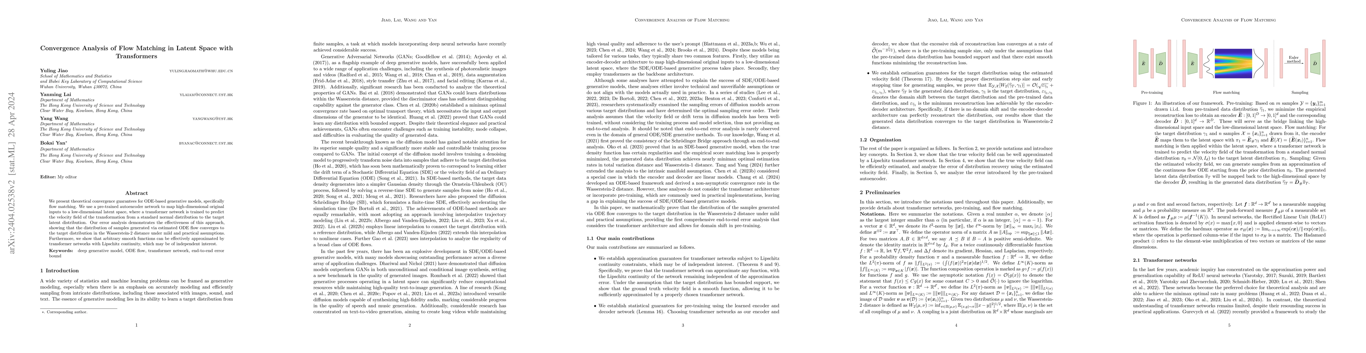 Thumbnail for Convergence Analysis of Flow Matching in Latent Space with Transformers