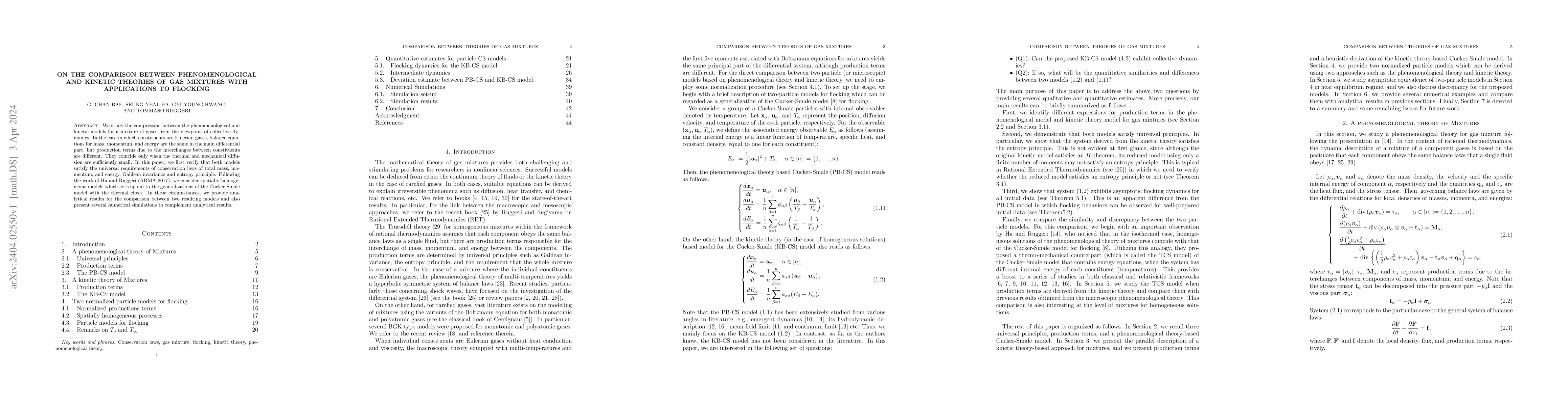 Thumbnail for On the comparison between phenomenological and kinetic theories of gas
  mixtures with applications to flocking