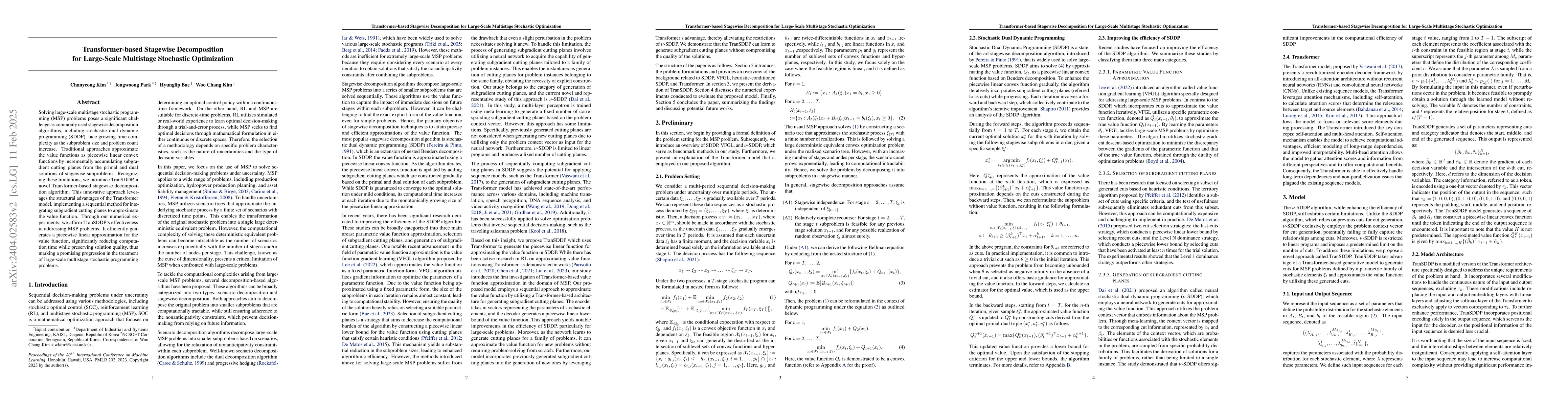Thumbnail for Transformer-based Stagewise Decomposition for Large-Scale Multistage
  Stochastic Optimization