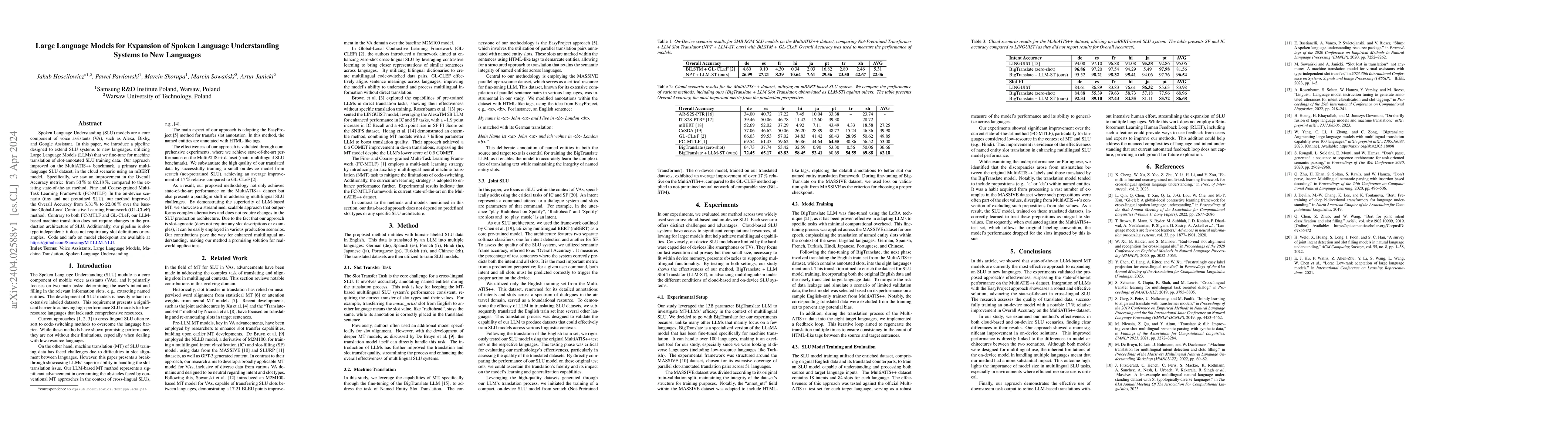 Thumbnail for Large Language Models for Expansion of Spoken Language Understanding
  Systems to New Languages