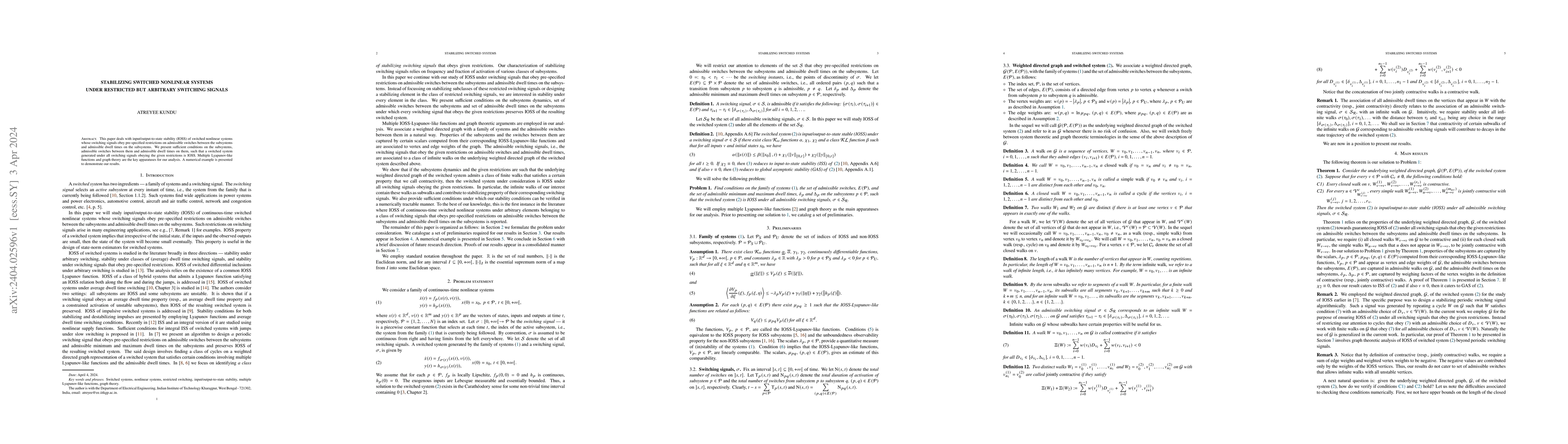 Thumbnail for Stabilizing switched nonlinear systems under restricted but arbitrary
  switching signals