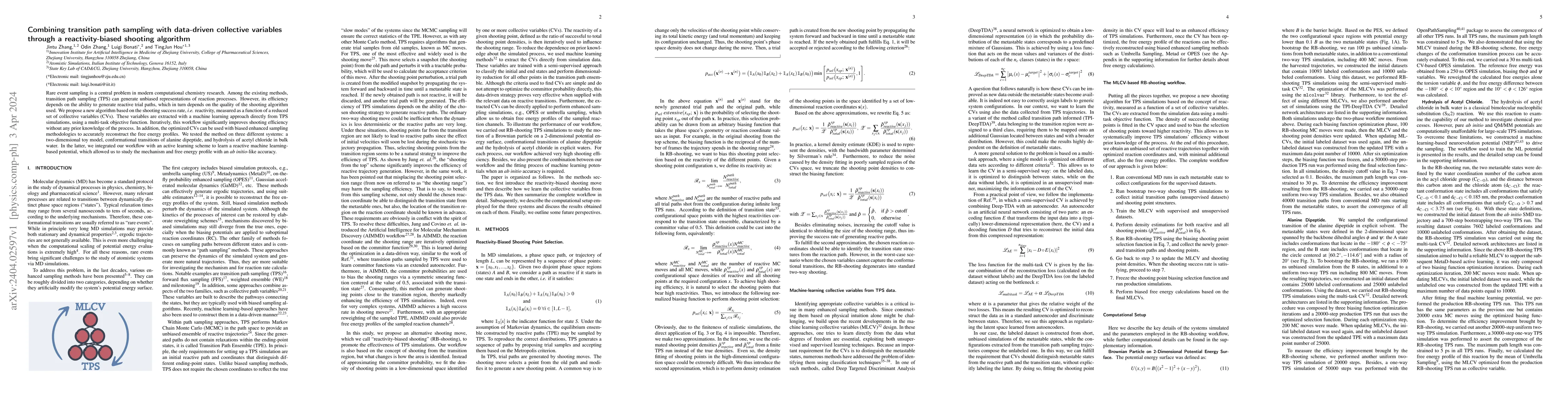 Thumbnail for Combining transition path sampling with data-driven collective variables
  through a reactivity-biased shooting algorithm