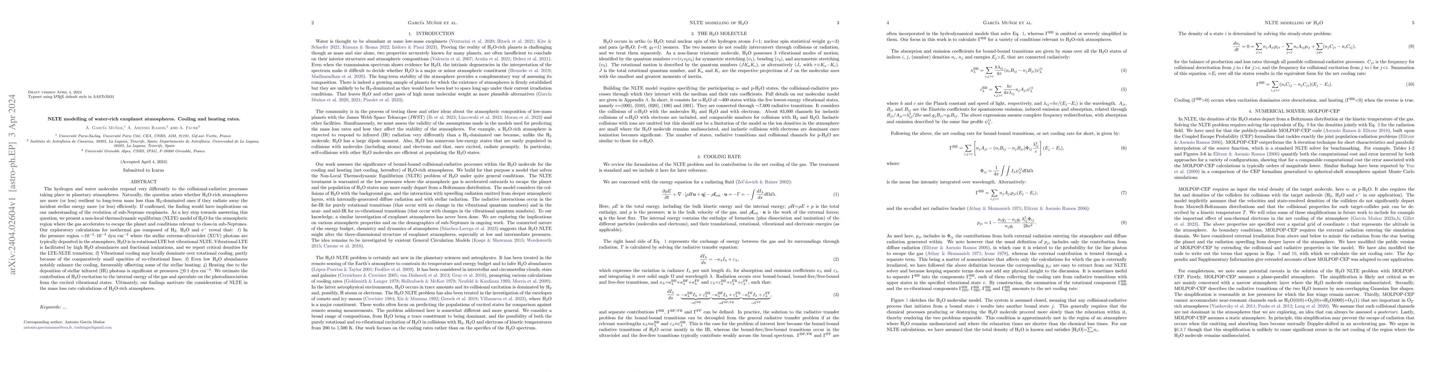 Thumbnail for NLTE modelling of water-rich exoplanet atmospheres. Cooling and heating
  rates