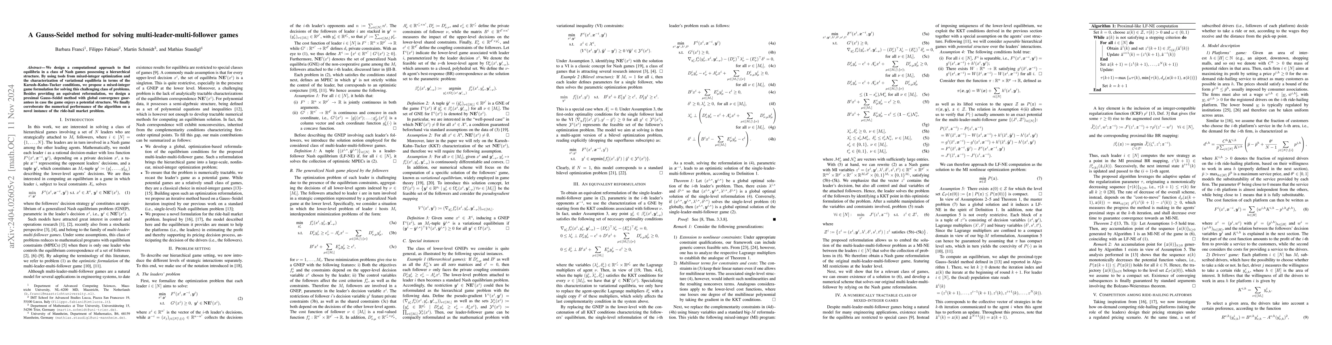 Thumbnail for A mixed-integer-programming-based Gauss-Seidel method for
  multi-leader-multi-follower games