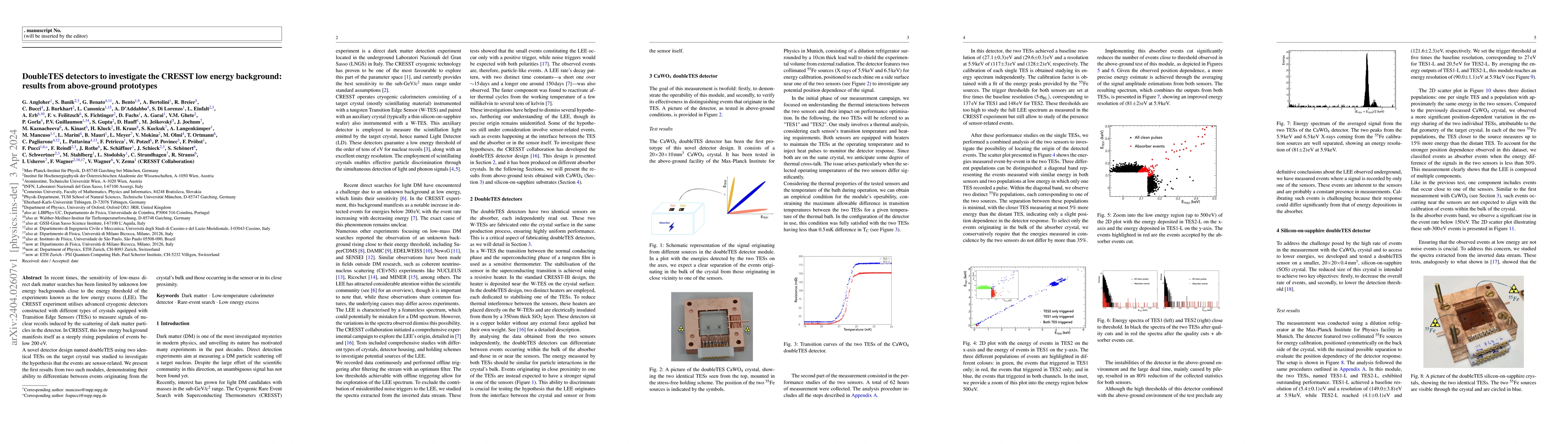 Thumbnail for DoubleTES detectors to investigate the CRESST low energy background:
  results from above-ground prototypes