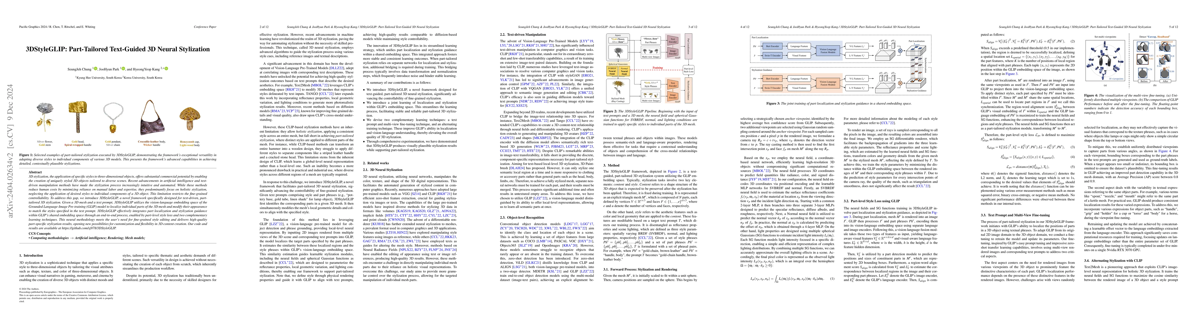 Thumbnail for 3DStyleGLIP: Part-Tailored Text-Guided 3D Neural Stylization