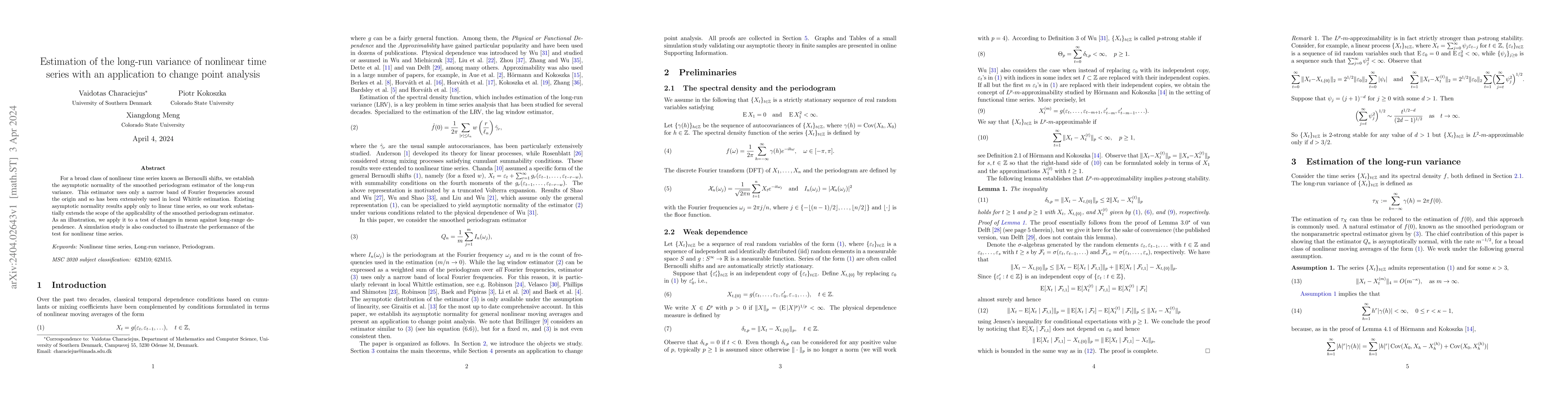 Thumbnail for Estimation of the long-run variance of nonlinear time series with an
  application to change point analysis