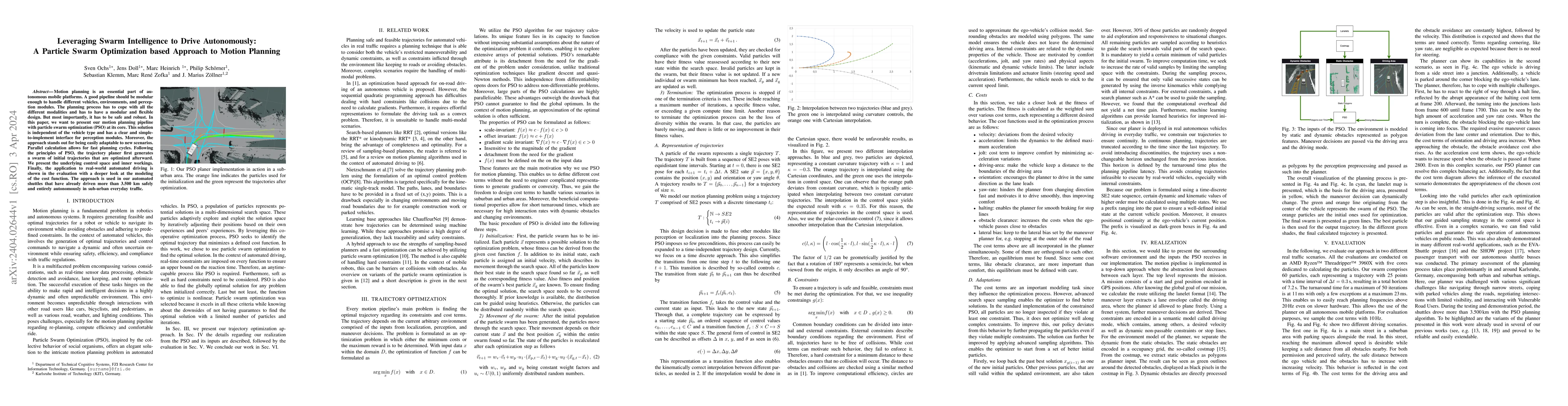 Thumbnail for Leveraging Swarm Intelligence to Drive Autonomously: A Particle Swarm
  Optimization based Approach to Motion Planning