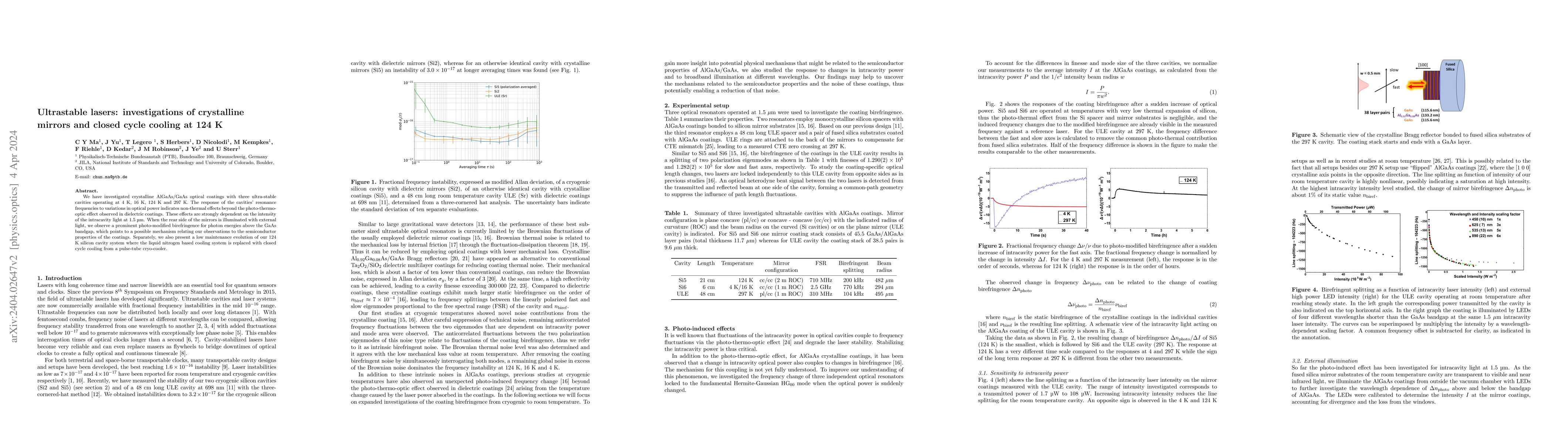 Thumbnail for Ultrastable lasers: investigations of crystalline mirrors and closed
  cycle cooling at 124 K