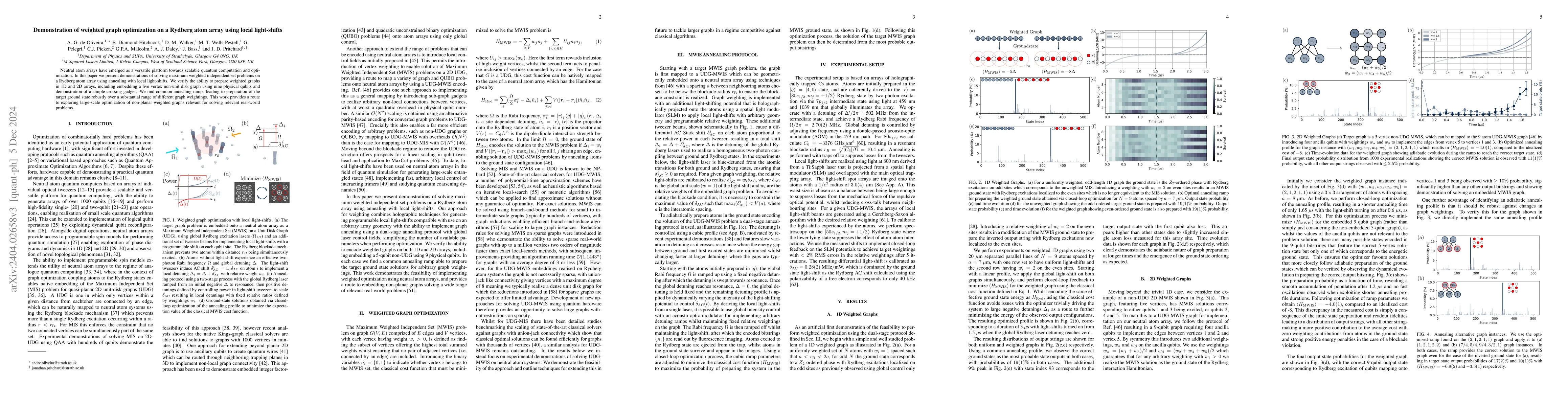 Thumbnail for Demonstration of weighted graph optimization on a Rydberg atom array
  using local light-shifts
