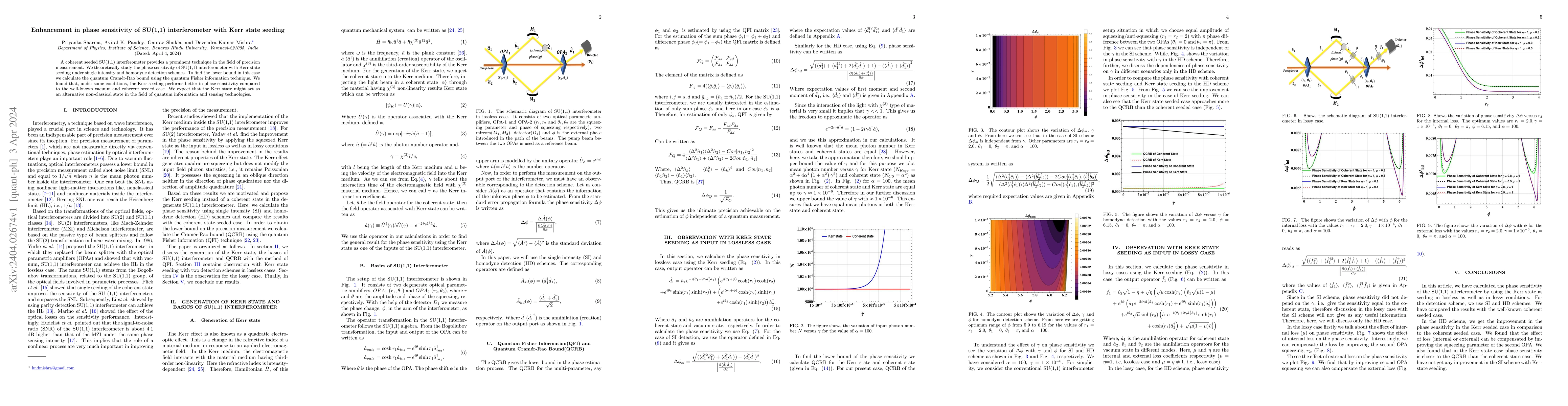 Thumbnail for Enhancement in phase sensitivity of SU(1,1) interferometer with Kerr
  state seeding