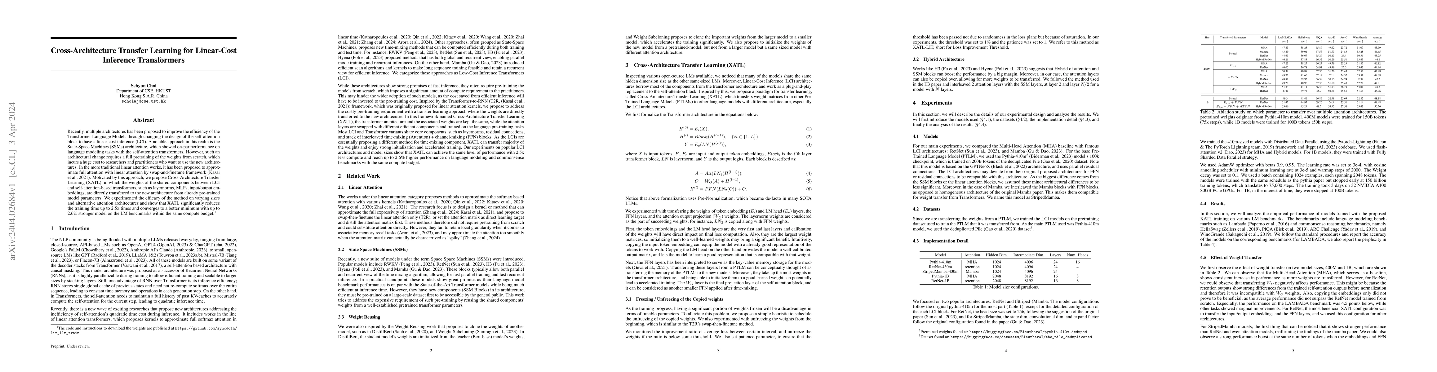 Thumbnail for Cross-Architecture Transfer Learning for Linear-Cost Inference
  Transformers