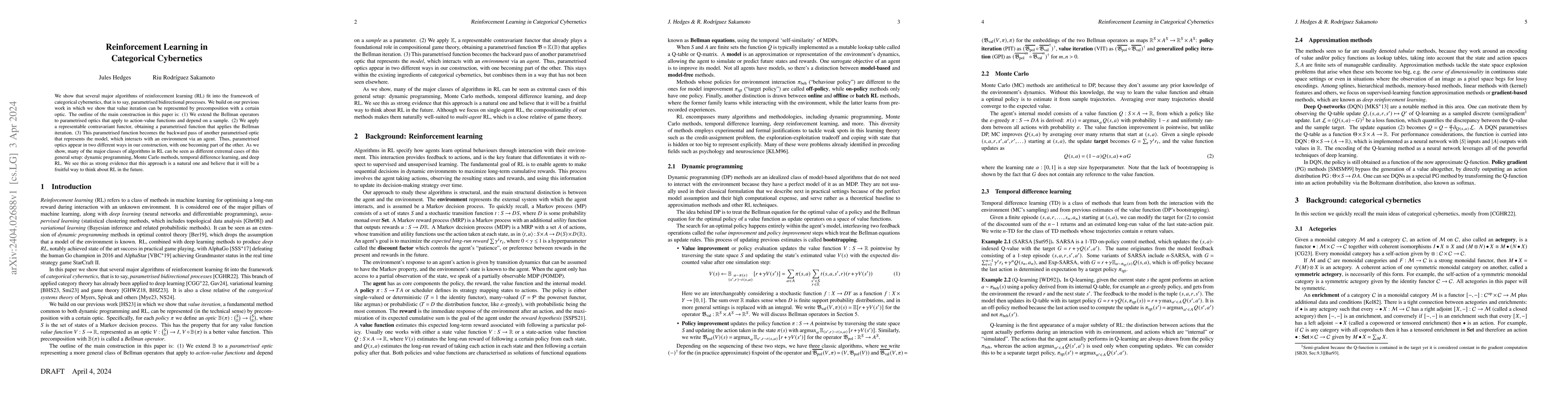 Thumbnail for Reinforcement Learning in Categorical Cybernetics