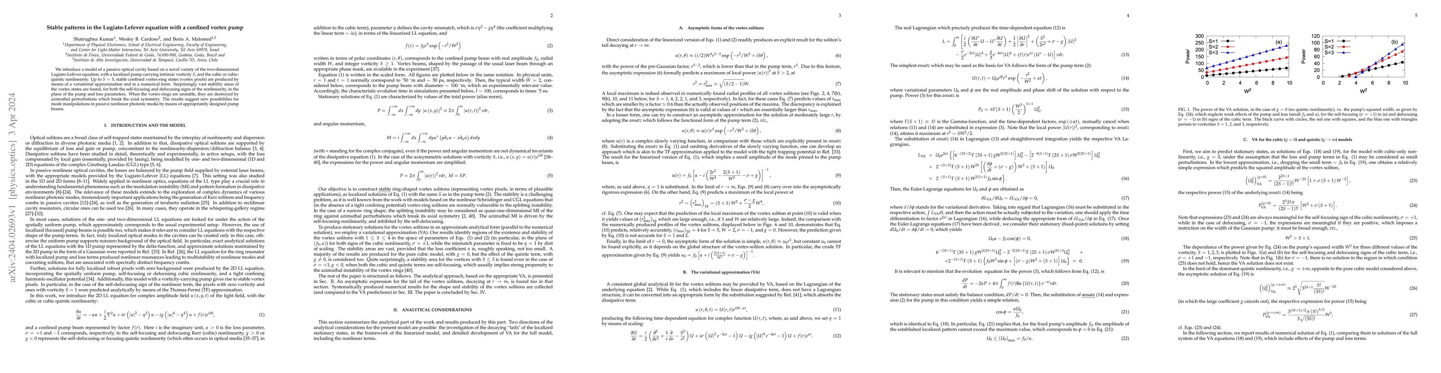 Thumbnail for Stable patterns in the Lugiato-Lefever equation with a confined vortex
  pump