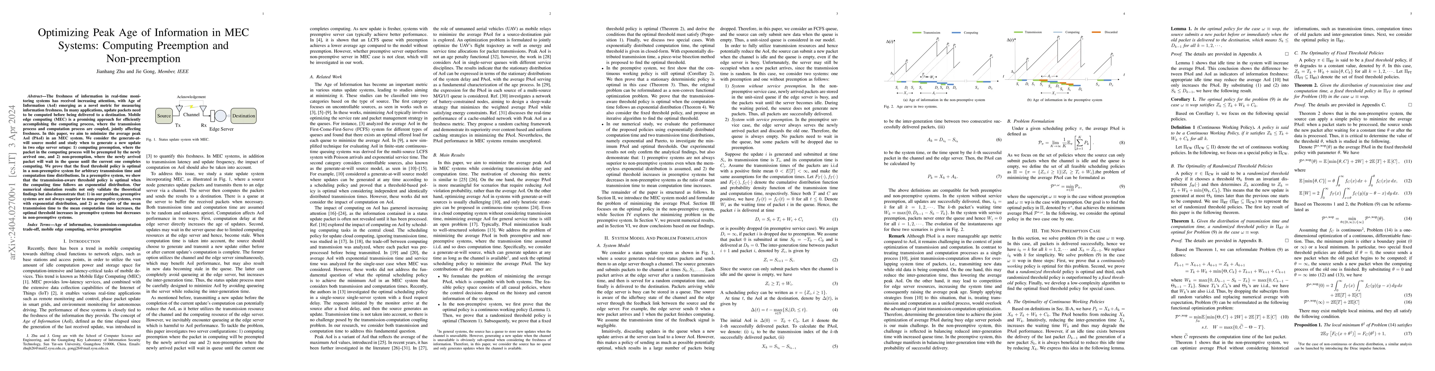 Thumbnail for Optimizing Peak Age of Information in MEC Systems: Computing Preemption
  and Non-preemption