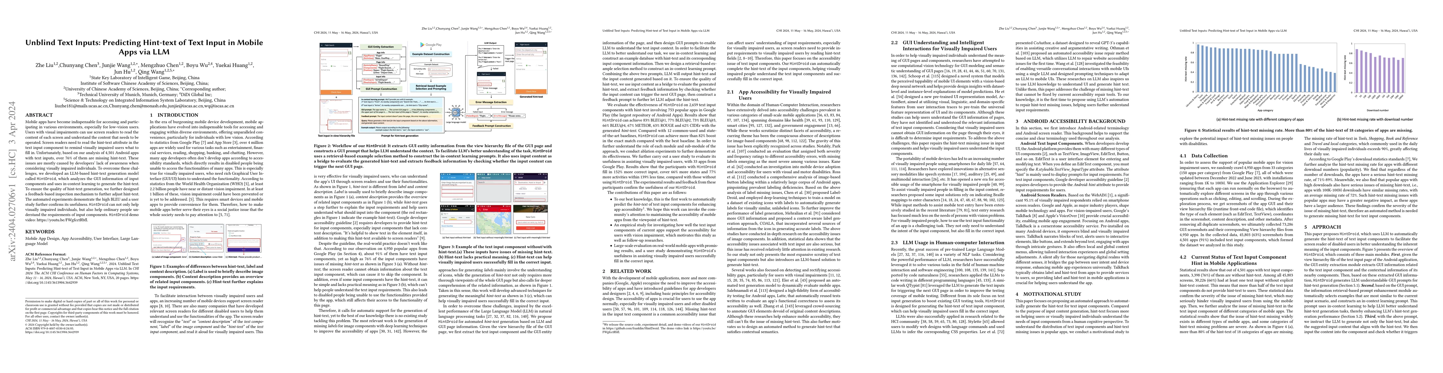 Thumbnail for Unblind Text Inputs: Predicting Hint-text of Text Input in Mobile Apps
  via LLM