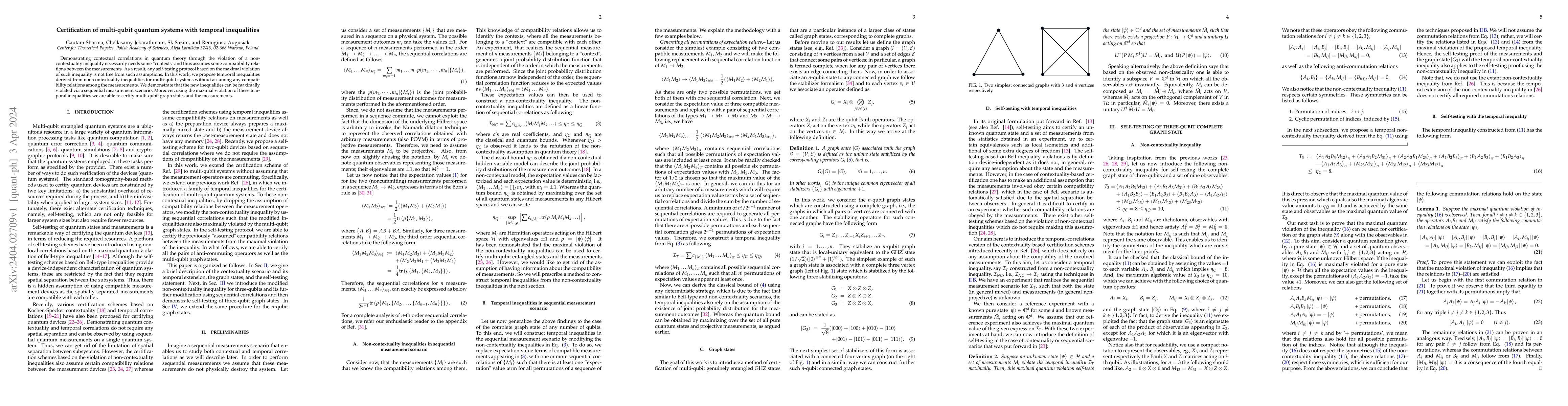 Thumbnail for Certification of multi-qubit quantum systems with temporal inequalities