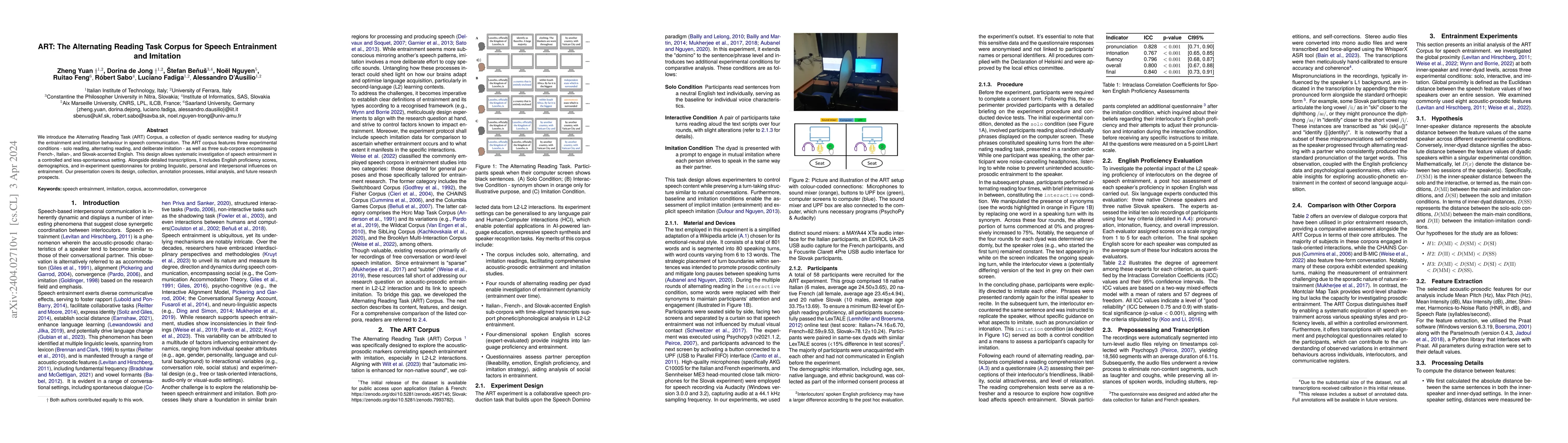 Thumbnail for ART: The Alternating Reading Task Corpus for Speech Entrainment and
  Imitation