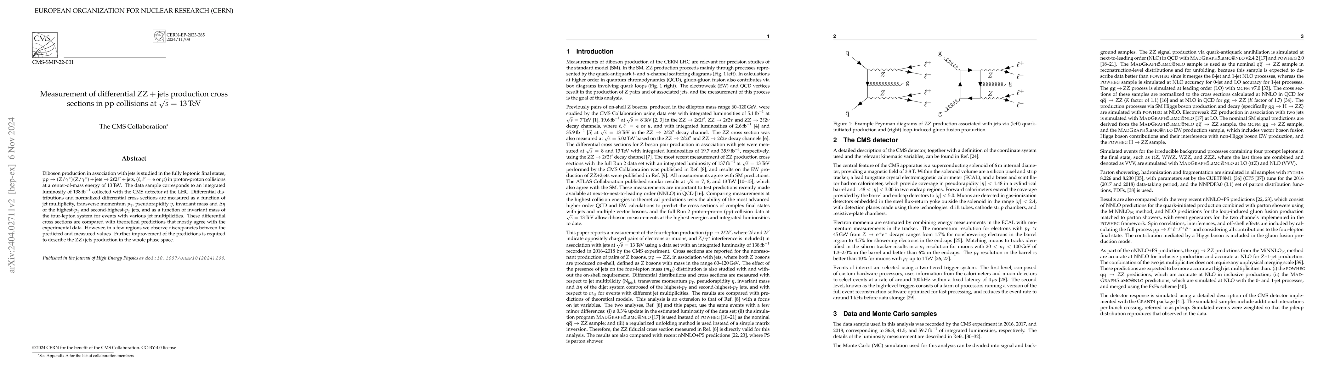 Thumbnail for Measurement of differential ZZ+jets production cross sections in pp
  collisions at $\sqrt{s}$ = 13 TeV