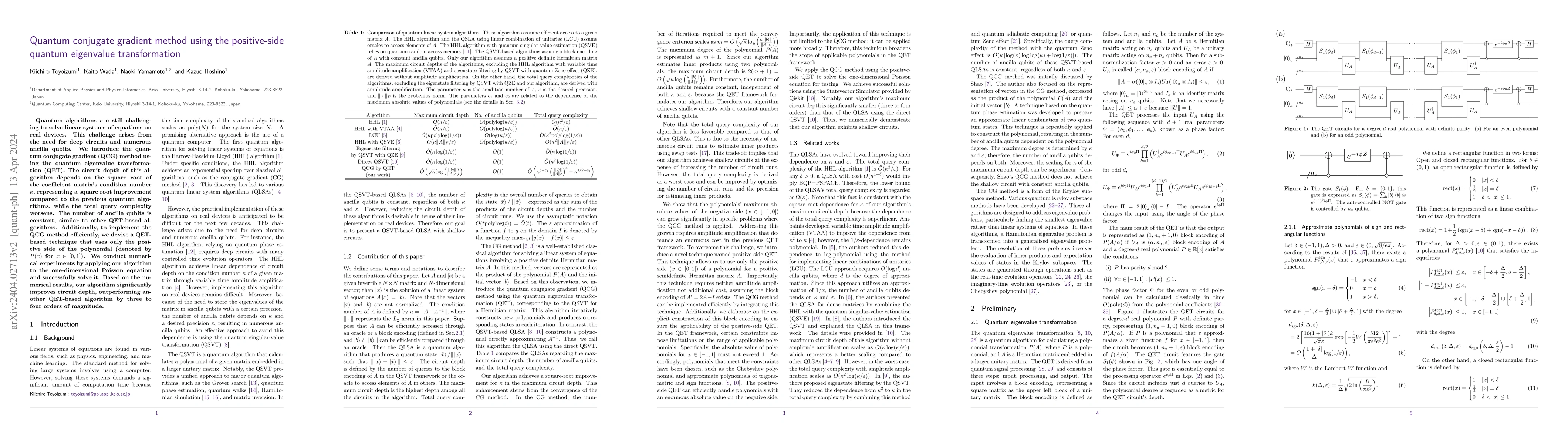 Thumbnail for Quantum conjugate gradient method using the positive-side quantum
  eigenvalue transformation
