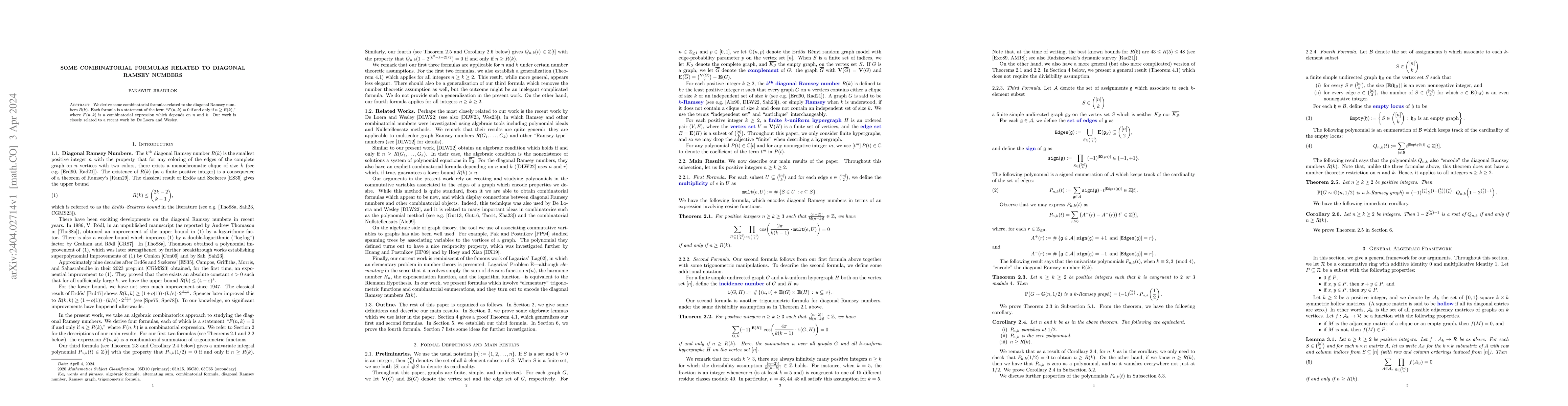 Thumbnail for Some Combinatorial Formulas Related to Diagonal Ramsey Numbers