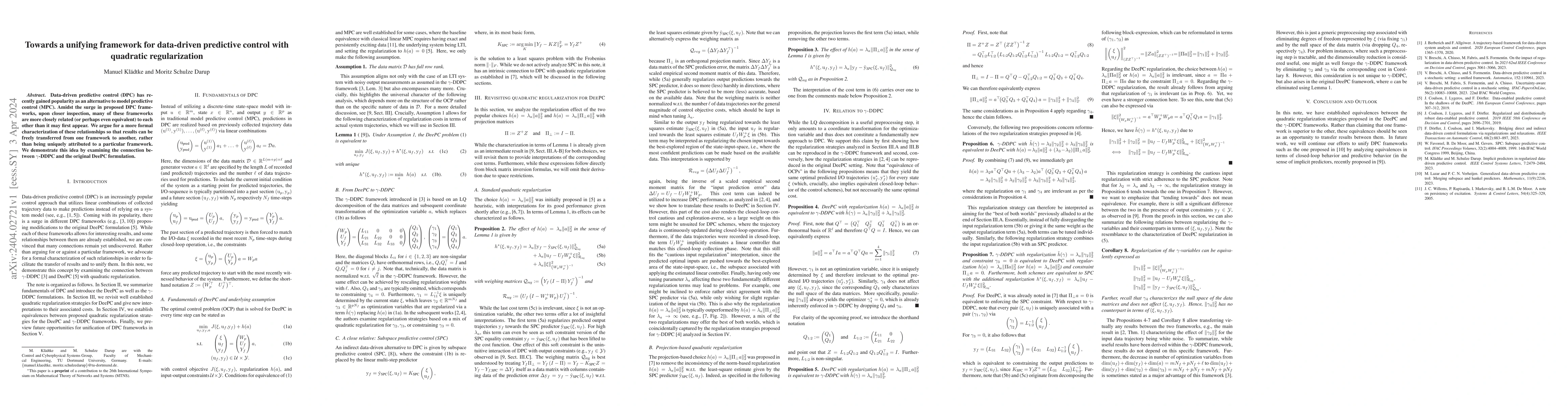 Thumbnail for Towards a unifying framework for data-driven predictive control with
  quadratic regularization