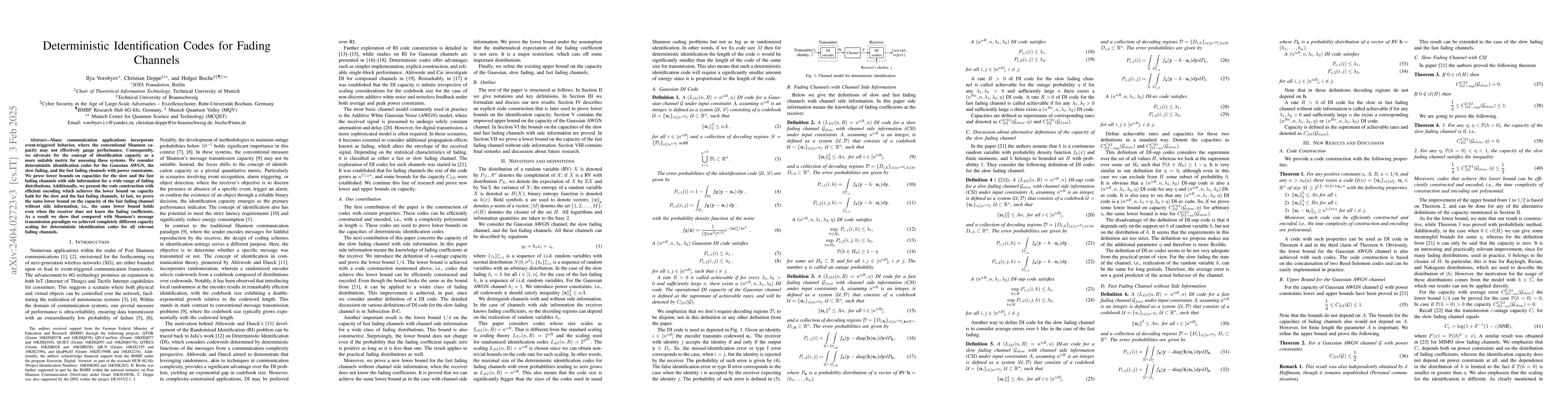 Thumbnail for Deterministic Identification Codes for Fading Channels
