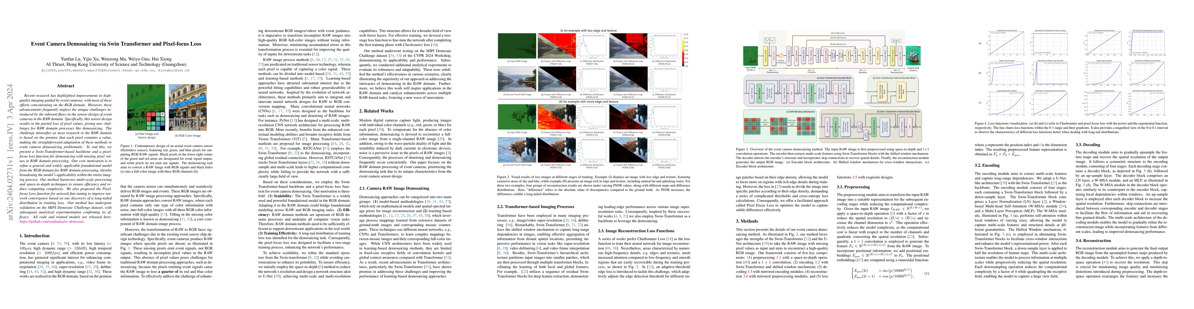Thumbnail for Event Camera Demosaicing via Swin Transformer and Pixel-focus Loss