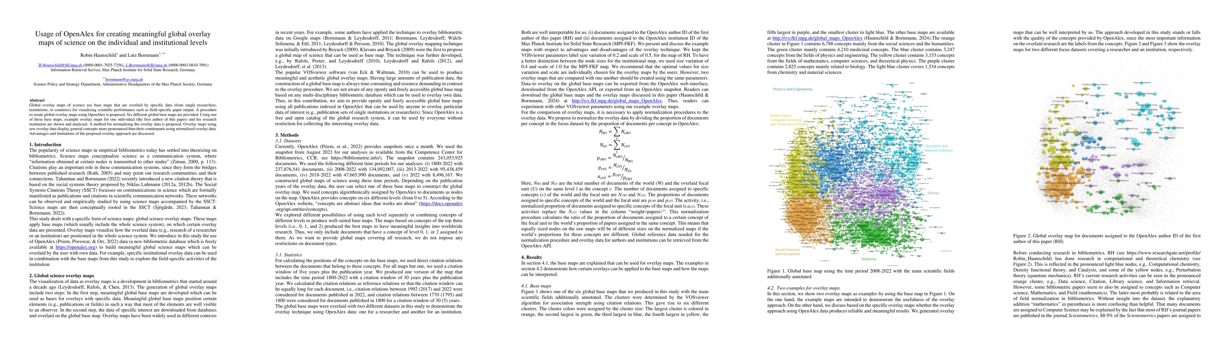 Thumbnail for Usage of OpenAlex for creating meaningful global overlay maps of science
  on the individual and institutional levels