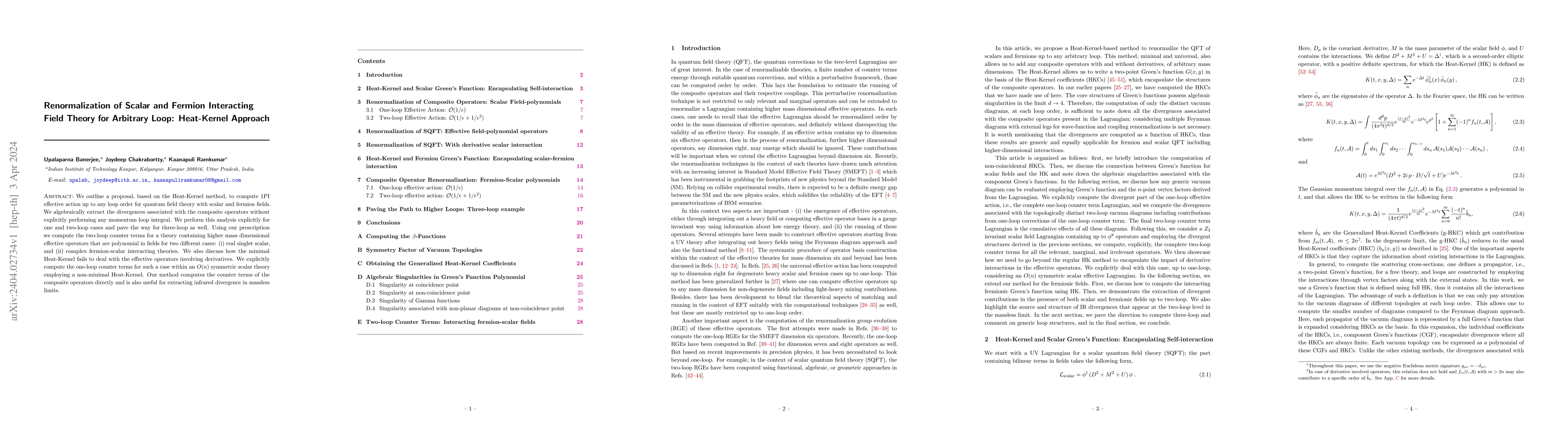 Thumbnail for Renormalization of Scalar and Fermion Interacting Field Theory for
  Arbitrary Loop: Heat-Kernel Approach