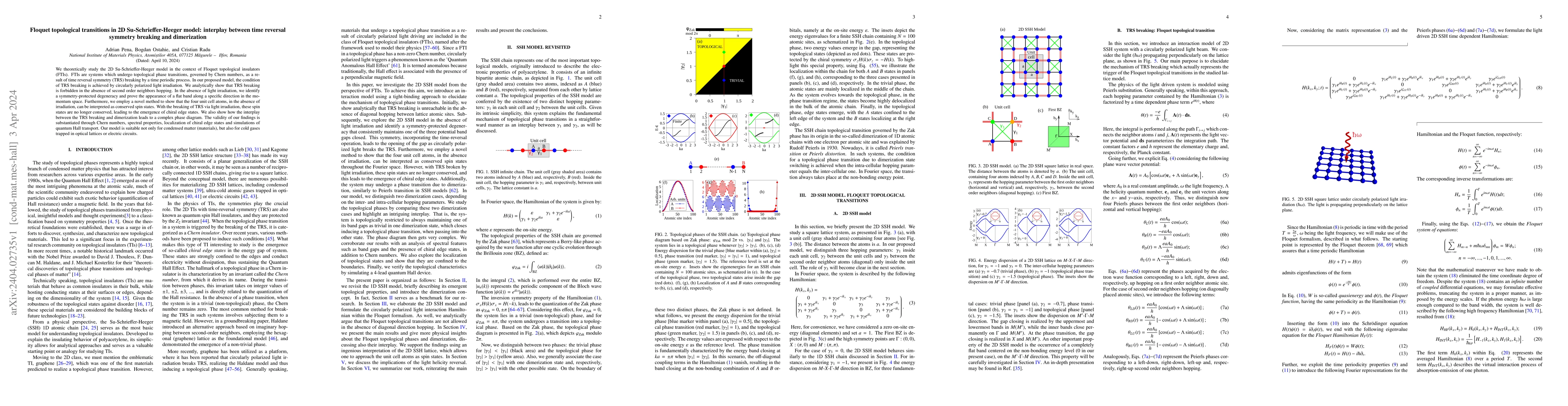 Thumbnail for Floquet topological transitions in 2D Su-Schrieffer-Heeger model:
  interplay between time reversal symmetry breaking and dimerization