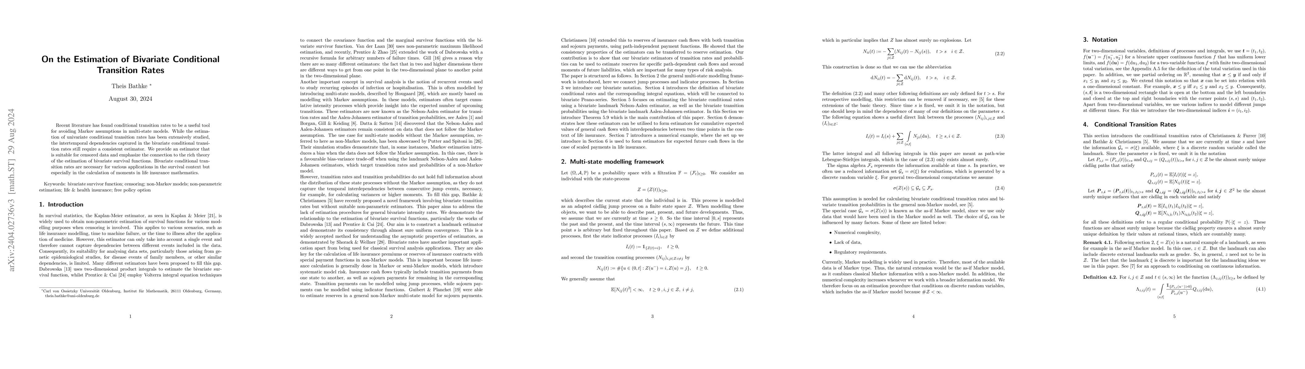 Thumbnail for On the Estimation of bivariate Conditional Transition Rates