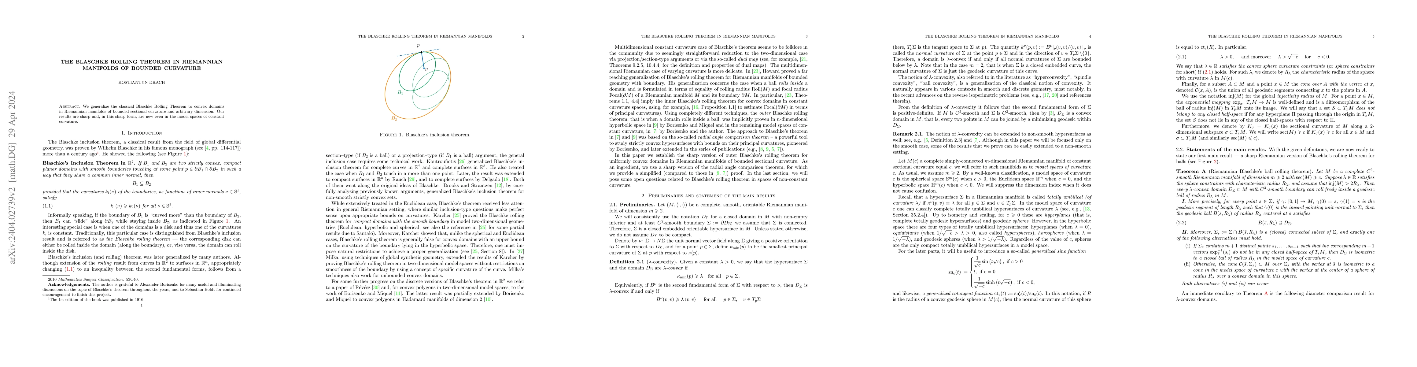 Thumbnail for The Blaschke rolling theorem in Riemannian manifolds of bounded
  curvature